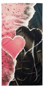 Brzosušeći plažni ručnik SEA OF HEARTS ružičasto-crna 70 x 140 cm, 100% mikrovlakana
