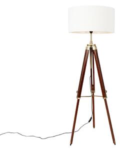 Vintage podna svjetiljka od mesinga sa sjenilom u bijeloj boji 50 cm tronožac - Cortin