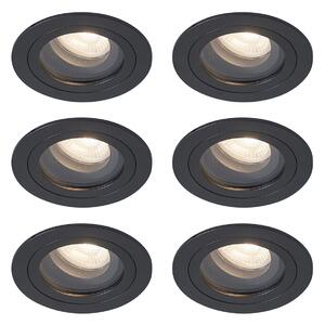 Set od 6 modernih ugradbenih reflektora crni rotirajući i nagibni IP44 - Chuck