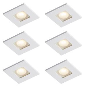 Set od 6 modernih ugradbenih reflektora bijeli kvadrat IP44 - Qure