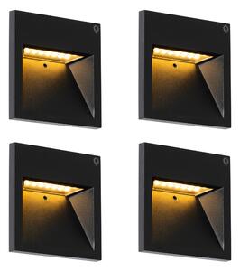 Set od 4 moderne ugradbene zidne svjetiljke crne boje uklj. LED - Gem 2