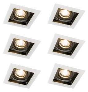 Set od 6 modernih ugradbenih reflektora bijeli s crnim podesivim - Carree