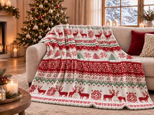 Bijela božicna deka od mikropliša CHRISTMAS JOY Dimenzije: 200 x 220 cm