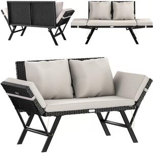 Vrtna klupa 2u1 od poliratana 176 × 56 × 81 cm čierna / krémová