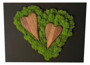 Prekrasna slika od mahovine s drvenim srcima 40 x 30 cm