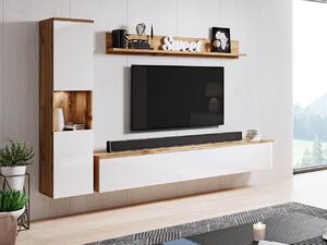 Zondo.hr Set za dnevni boravak Nova BR (hrast wotan + bijeli sjaj) (bijela LED rasvjeta). 1060053