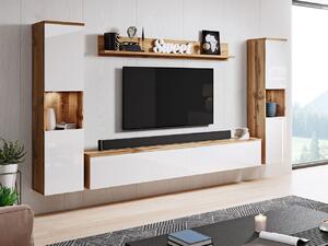 Zondo.hr Set za dnevni boravak Nova XL (hrast wotan + bijeli sjaj) (bijela LED rasvjeta). 1060057