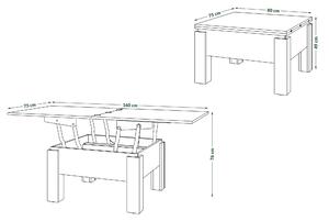 Mazzoni OSLO hrast craft zlatan/ crni, stolić za kavu sklopliv s funkcijom podizanja ploče stola
