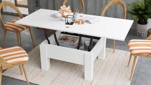 Mazzoni OSLO bijeli mat, stolić za kavu sklopliv s funkcijom podizanja ploče stola