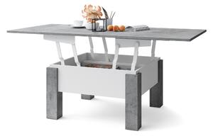 Mazzoni OSLO beton/ bijeli mat, stolić za kavu sklopliv s funkcijom podizanja ploče stola