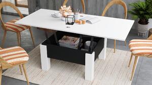 Mazzoni OSLO bijeli /crni mat, stolić za kavu sklopliv s funkcijom podizanja ploče stola