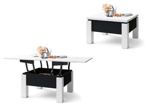 Mazzoni OSLO bijeli /crni mat, stolić za kavu sklopliv s funkcijom podizanja ploče stola