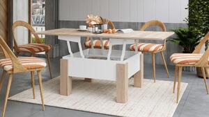Mazzoni OSLO hrast sonoma/ bijeli mat, stolić za kavu sklopliv s funkcijom podizanja ploče stola