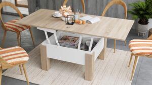 Mazzoni OSLO hrast sonoma/ bijeli mat, stolić za kavu sklopliv s funkcijom podizanja ploče stola