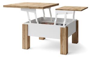 Mazzoni OSLO hrast votan/ bijeli mat, stolić za kavu sklopliv s funkcijom podizanja ploče stola
