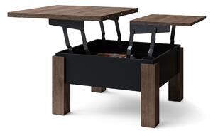 Mazzoni OSLO hrast smeđ/ crni mat, stolić za kavu sklopliv s funkcijom podizanja ploče stola