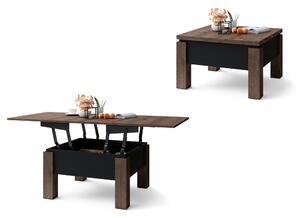 Mazzoni OSLO hrast smeđ/ crni mat, stolić za kavu sklopliv s funkcijom podizanja ploče stola