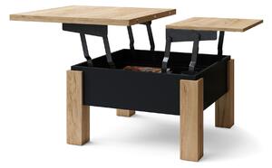 Mazzoni OSLO hrast craft zlatan/ crni, stolić za kavu sklopliv s funkcijom podizanja ploče stola