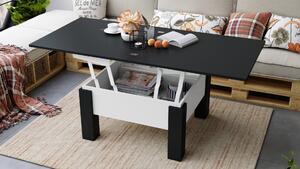 Mazzoni OSLO crni mat/ bijeli mat, stolić za kavu sklopliv s funkcijom podizanja ploče stola