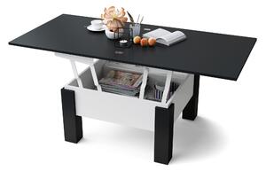 Mazzoni OSLO crni mat/ bijeli mat, stolić za kavu sklopliv s funkcijom podizanja ploče stola
