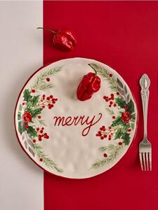 Sinsay - Božićni keramički tanjur s natpisom “Merry”