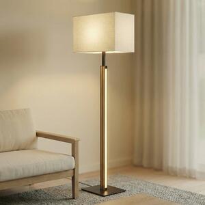 Quitani LED podna lampa Lisene, hrast/crna/prirodna, 162 cm, prigušiva, prigušiva, Drvo, Dnevni boravak/blagovaonica, Tkanina / tekstil