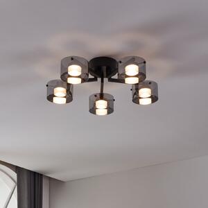 EGLO LED stropna lampa Copillos, crna, Ø 66 cm, staklo/metala, 5 svjetiljki., prigušiva, Crno, Dnevni boravak/blagovaonica, Staklo, Strop s više plamena