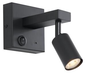 Moderna crna zidna svjetiljka s USB-C nagibom - Rex