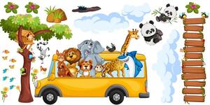 Zidna naljepnica za djecu sretne safari životinje u autobusu 80 x 160 cm