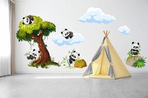 Zidna naljepnica za djecu sretne pande na drvetu 120 x 240 cm