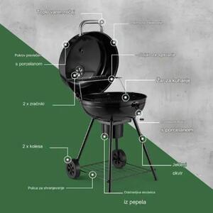 VonHaus Kettle BBQ Roštilj na Ugljen i Drva – Prijenosni Vrtni Roštilj s Termometrom i Kotačićima