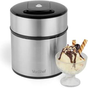 VonShef Aparat za Sladoled, Sorbet i Smrznuti Jogurt – 1.5 L Kapacitet, Brza Priprema u 20 Minuta, Bijeli/Srebrni