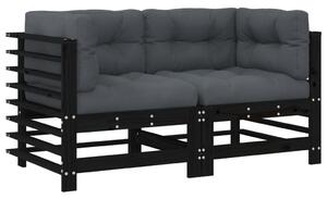 VidaXL Kutne sofe s jastucima 2 kom crne od masivne borovine