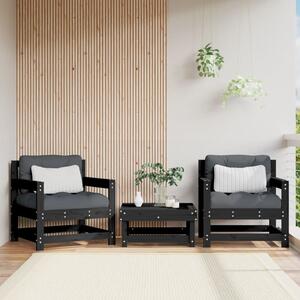 VidaXL Vrtne stolice s jastucima 2 kom crne od masivne borovine