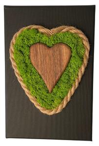 Slika od mahovine s drvenim srcem i užetom 20 x 30 cm