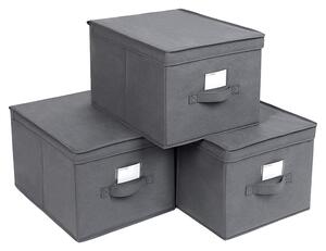 3 sklopive kutije za odlaganje s poklopcima, 40 x 25 x 30 cm, sive | SONGMICS