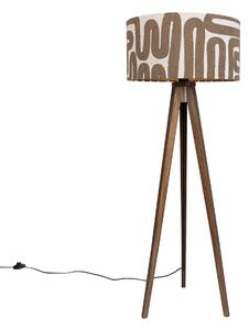 Podna svjetiljka tronožac od orahovog drveta sa smeđim i bež prugastim sjenilom 50 cm - Tripod Classic