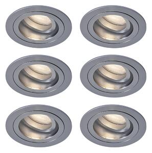 Set od 6 modernih ugradbenih reflektora boje metala podesivih IP44 - Chuck