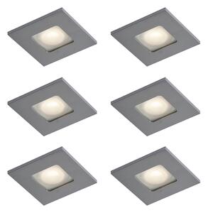 Set od 6 modernih ugradbenih reflektora boje metala kvadratnih IP44 - Qure