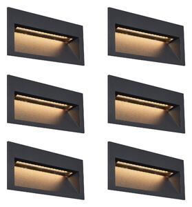 Set od 6 modernih ugradbenih zidnih svjetiljki crne boje 16 cm uklj. LED IP65 - Mert
