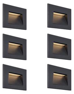 Set od 6 modernih ugradbenih zidnih svjetiljki crne boje 11,5 cm uklj. LED IP65 - Trem