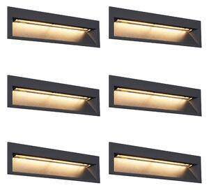 Set od 6 modernih ugradbenih zidnih svjetiljki crne boje 28 cm uklj. LED IP65 - Mert