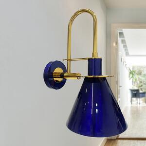 ROYALTECH Zidna lampa Ramsay, tamnoplava/zlatna, visina 35 cm, metalna, prigušiva, Zlato / mjed, Dnevni boravak/blagovaonica, Metal
