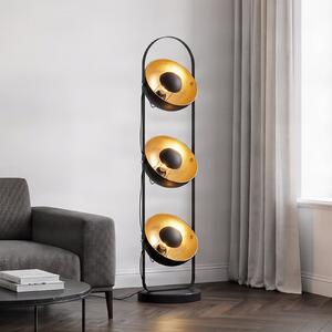 Lindby podna lampa Muriel, 3 žarulje, crna/zlatna, metal, Crno, Dnevni boravak/blagovaonica, Metal