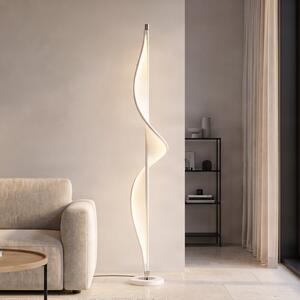 Lucande LED podna lampa Edano, 154 cm, bijela, tekstil, mogućnost prigušivanja, prigušiva, Bijela, Dnevni boravak/blagovaonica, Tkanina / tekstil