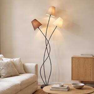 Lindby podna lampa Melis, 130 cm, tri žarulje, tekstil, Sivo, Dnevni boravak/blagovaonica, Tkanina / tekstil