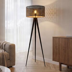 Lindby podna lampa Thoralf, tronožac, crna, tekstil, Ø50cm, Crno, Dnevni boravak/blagovaonica, Metal, Stalak kišobran