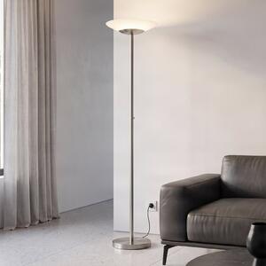 Lindby Ragna LED podna lampa, nikl, metal, prigušiva, prigušiva, Sivo, Dnevni boravak/blagovaonica, Staklo