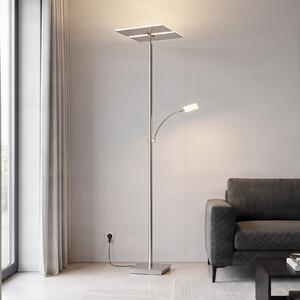 Lucande LED podna lampa Parthena, nikal, metal, 180 cm, prigušiva, Sivo, Dnevni boravak/blagovaonica, Metal