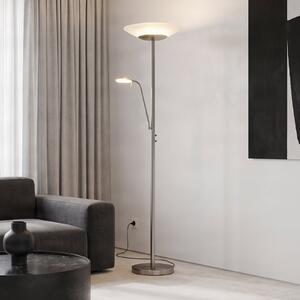 Lindby Ragna LED podna lampa, lampa za čitanje, nikl, dimabilna, prigušiva, Metalik, Dnevni boravak/blagovaonica, Metal, Svjetlo za čitanje
